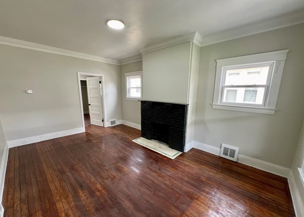 Updated living room inside the Cleveland project house