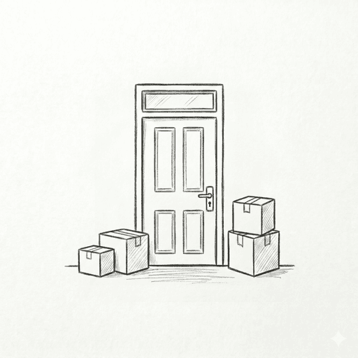 Moving boxes by front door icon