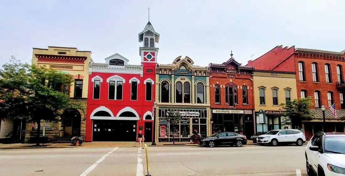 Historic storefronts on Main Street in Medina, Ohio