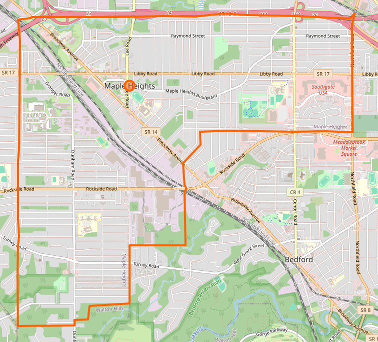 Map showing the Maple Heights, Ohio city boundary